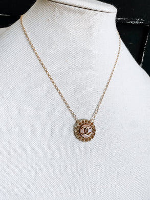 RARE tan authentic Chanel button necklace